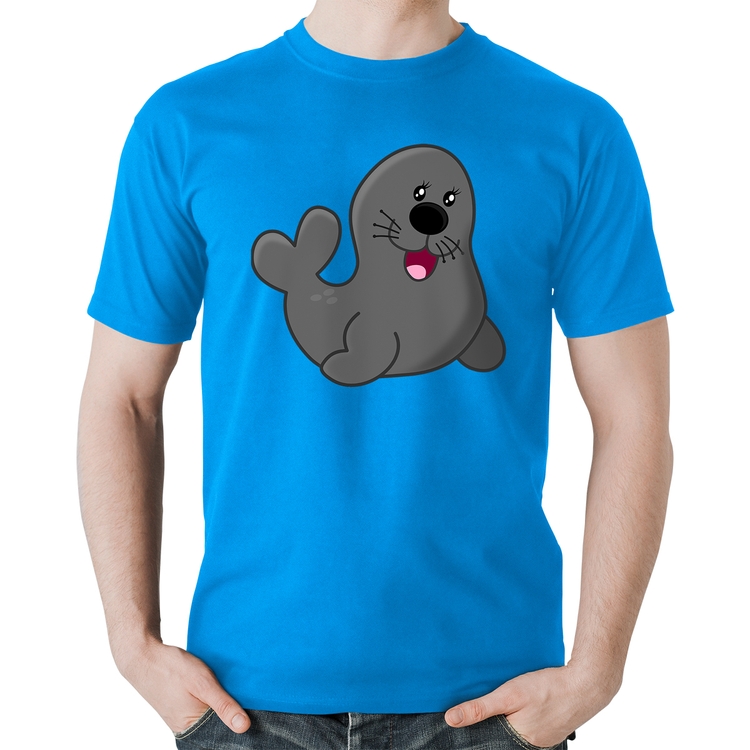 Camiseta Algodão Foca Feliz - Azul