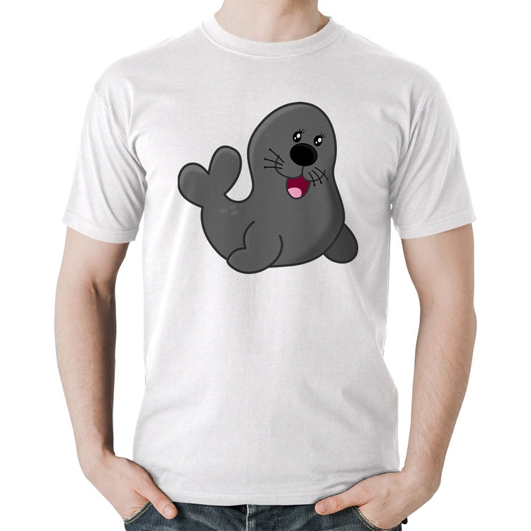 Camiseta Algodão Foca Feliz - Branca