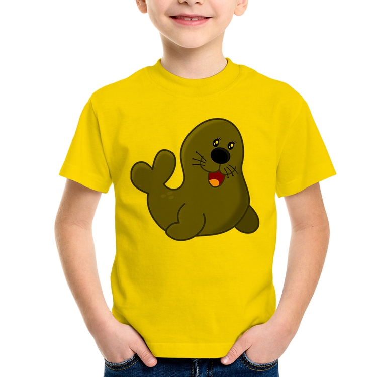 Camiseta Infantil Foca Feliz - Amarela