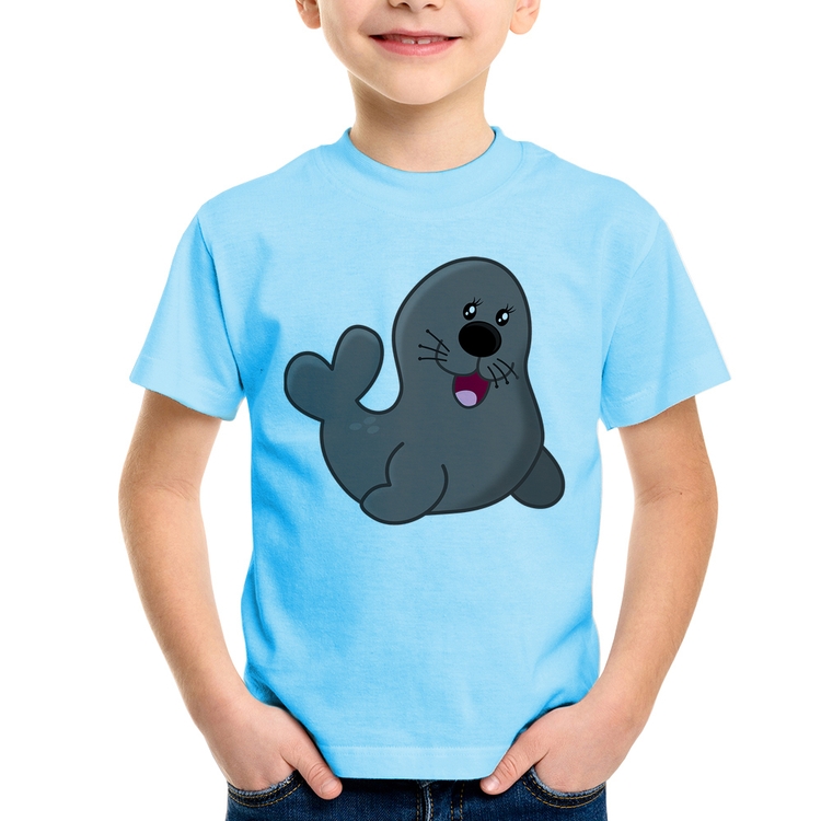 Camiseta Infantil Foca Feliz - Azul Bebê
