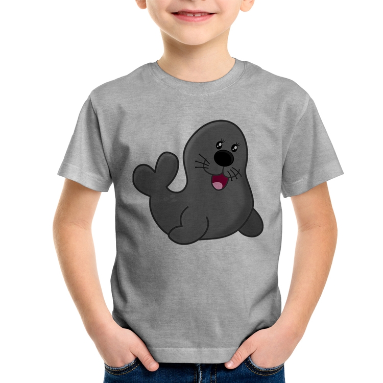 Camiseta Infantil Foca Feliz - Cinza