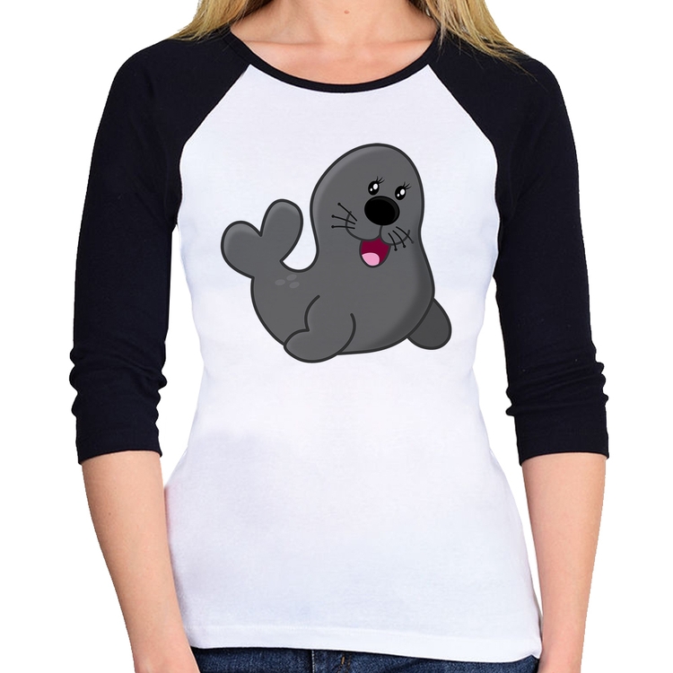 Baby Look Raglan Foca Feliz Manga 3/4