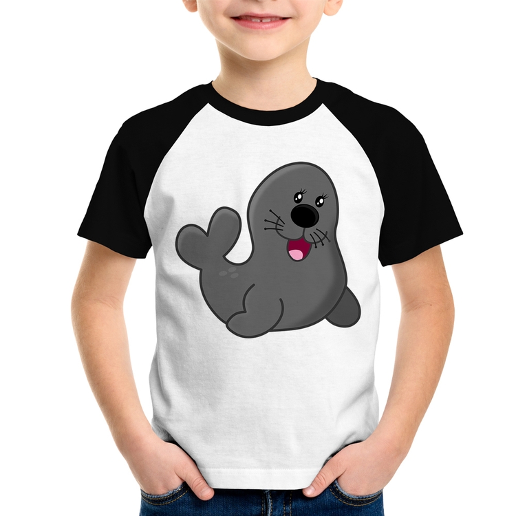 Camiseta Raglan Infantil Foca Feliz
