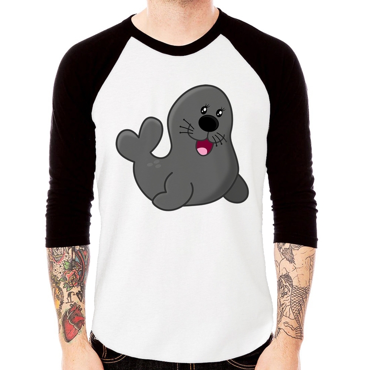 Camiseta Raglan Foca Feliz Manga 3/4