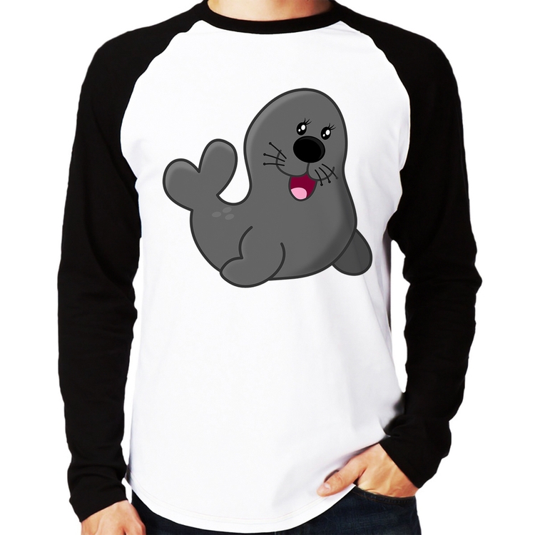 Camiseta Raglan Foca Feliz Manga Longa