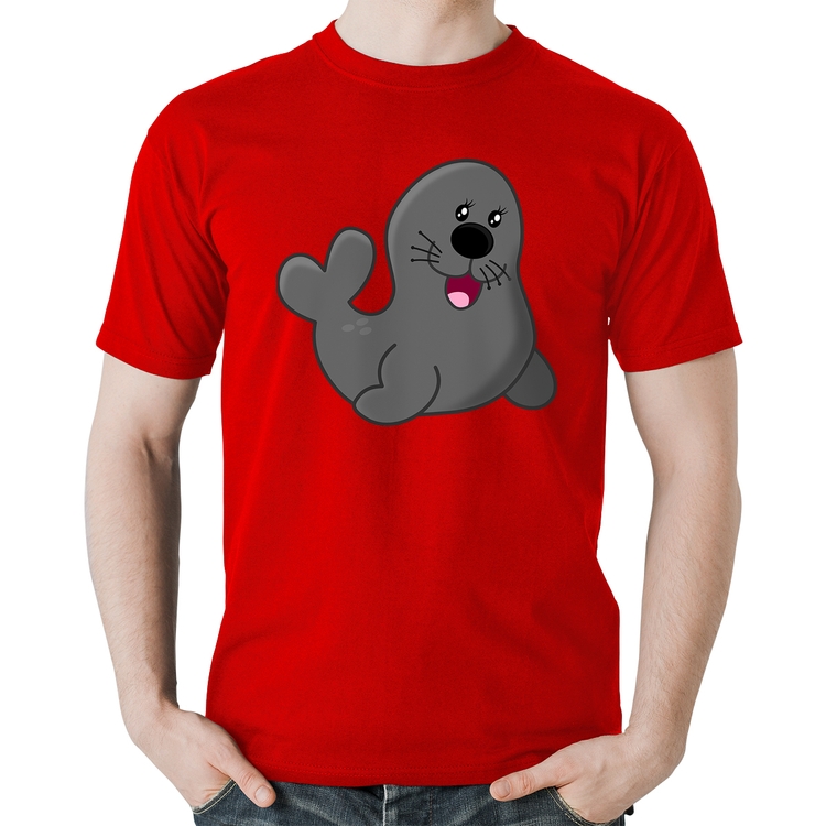 Camiseta Algodão Foca Feliz - Vermelha
