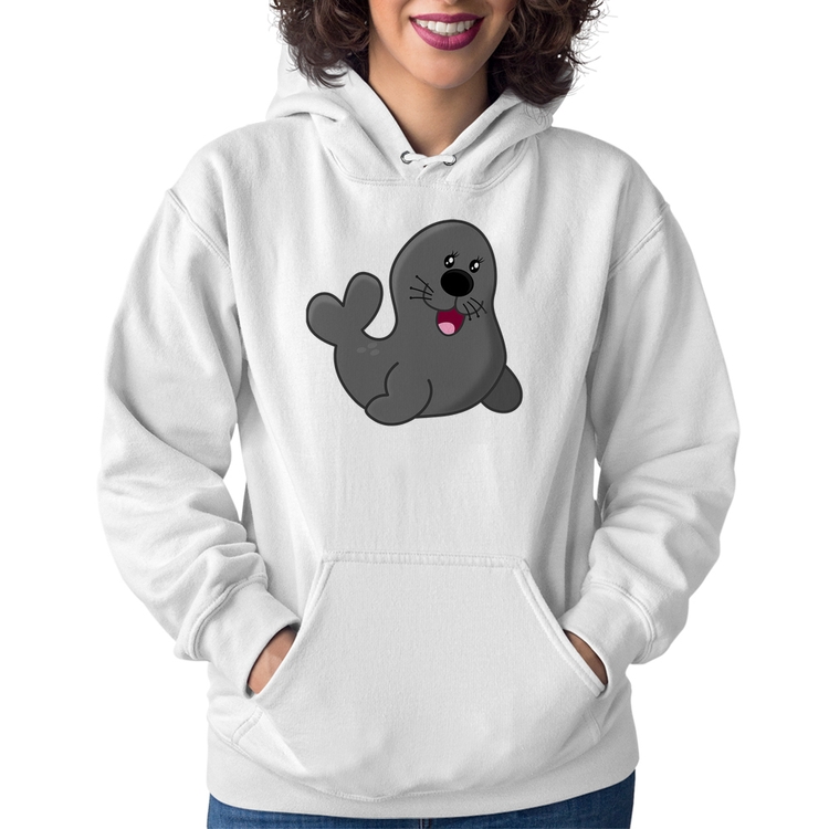 Moletom Feminino Foca Feliz - Branco
