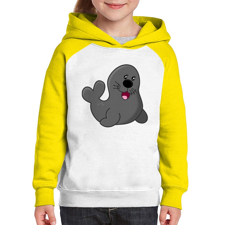 Moletom Infantil Foca Feliz - Branco/Amarelo
