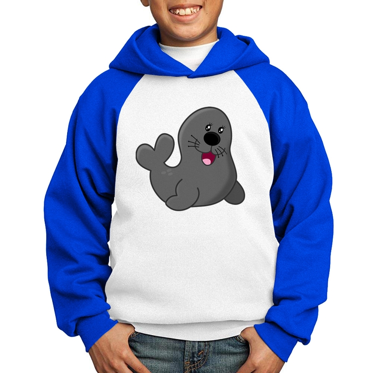 Moletom Infantil Foca Feliz - Branco/Azul