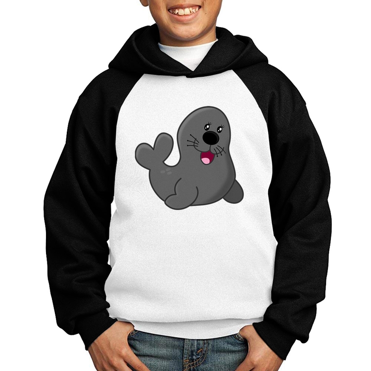 Moletom Infantil Foca Feliz - Branco/Preto