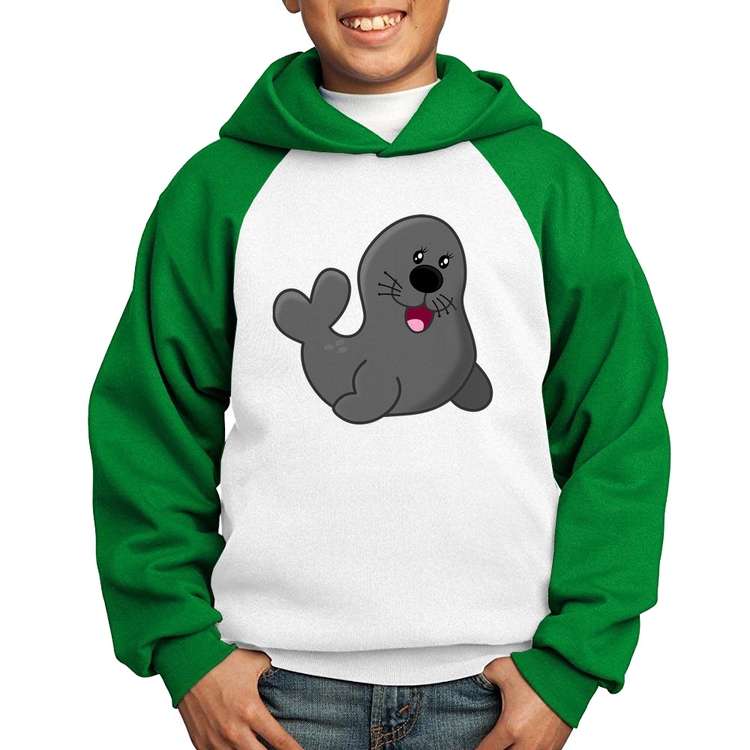 Moletom Infantil Foca Feliz - Branco/Verde
