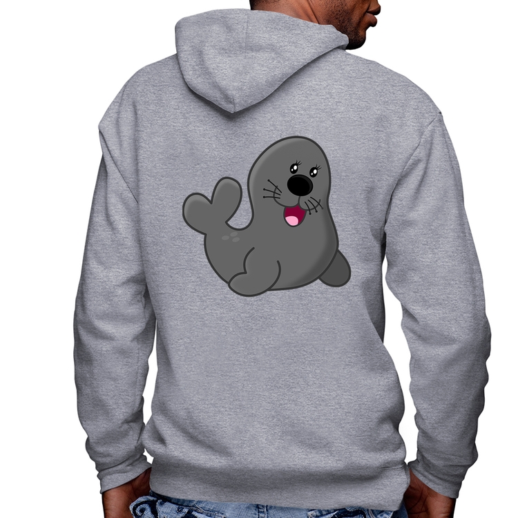 Blusa Moletom Foca Feliz Masculina com Capuz e Zíper - Mescla