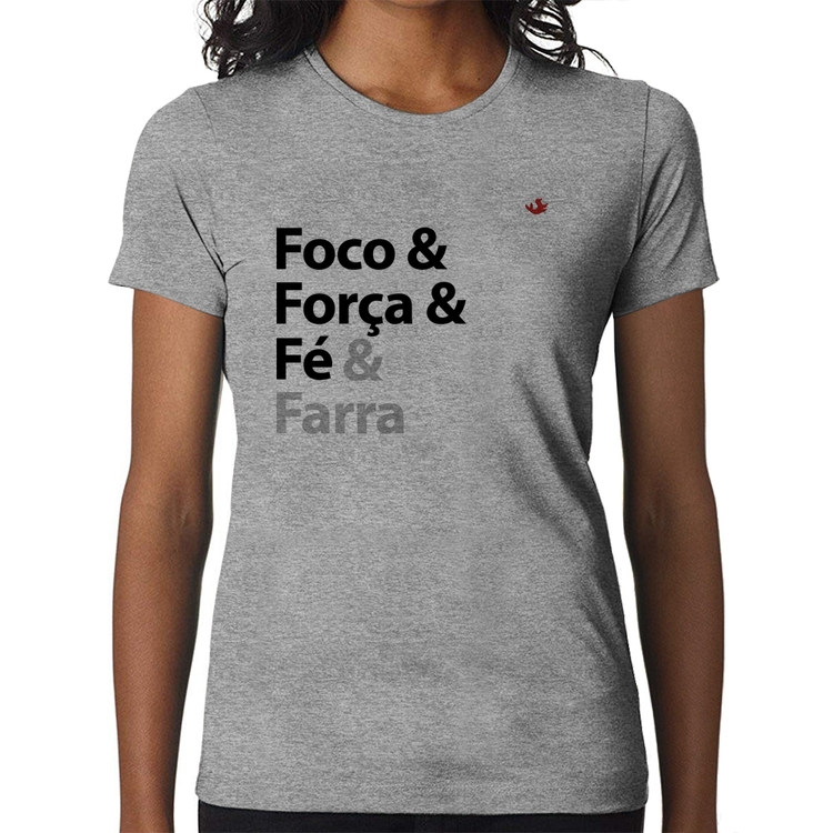 Baby Look Foco & Força & Fé & Farra - Cinza