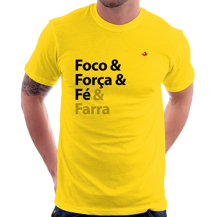 Camiseta Foco & Força & Fé & Farra - Amarela