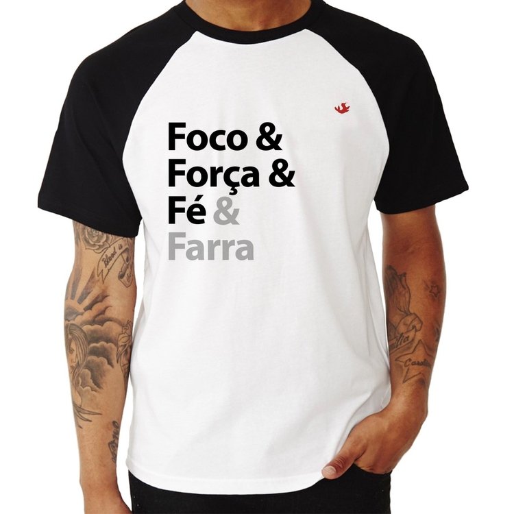 Camiseta Raglan Foco & Força & Fé & Farra