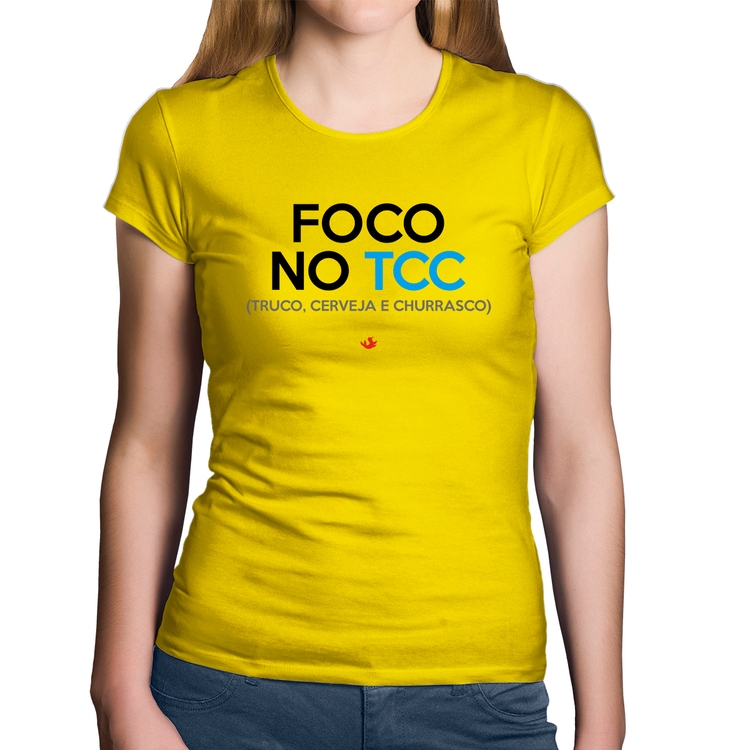 Baby Look Algodão Foco no TCC (Truco, Cerveja e Churrasco) - Amarela