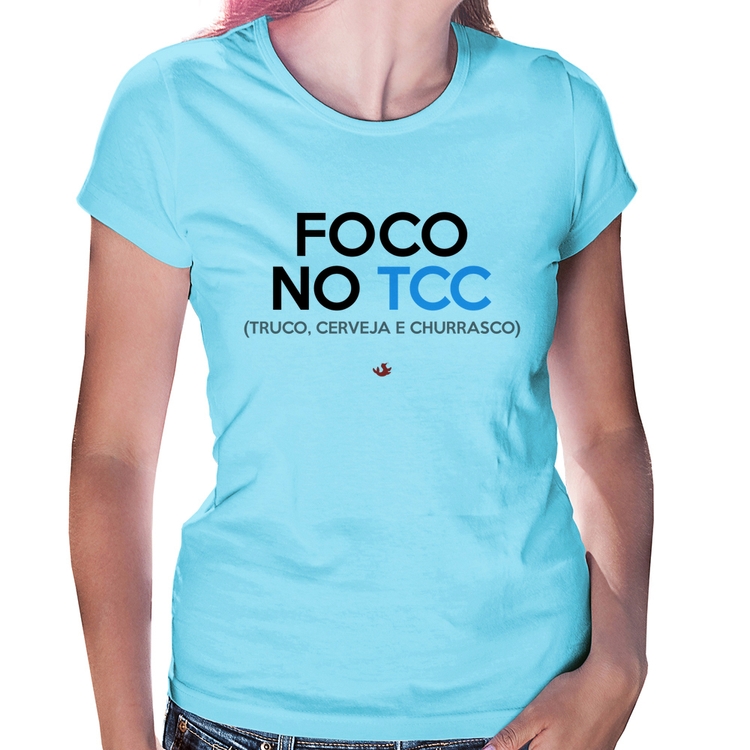 Baby Look Foco no TCC (Truco, Cerveja e Churrasco) - Azul Bebê