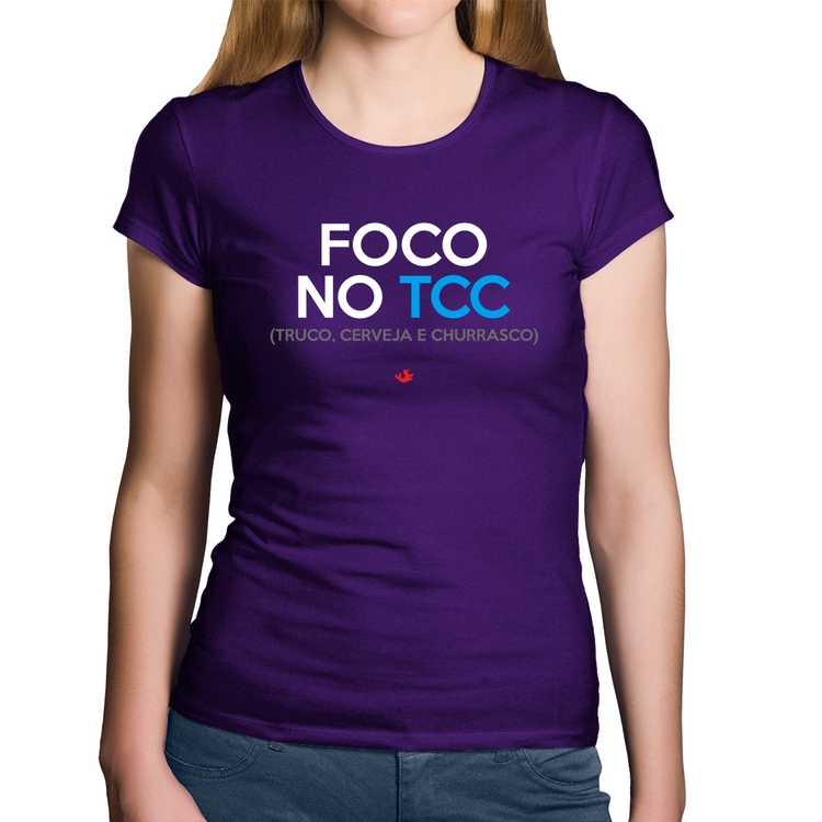 Baby Look Algodão Foco no TCC (Truco, Cerveja e Churrasco) - Roxa