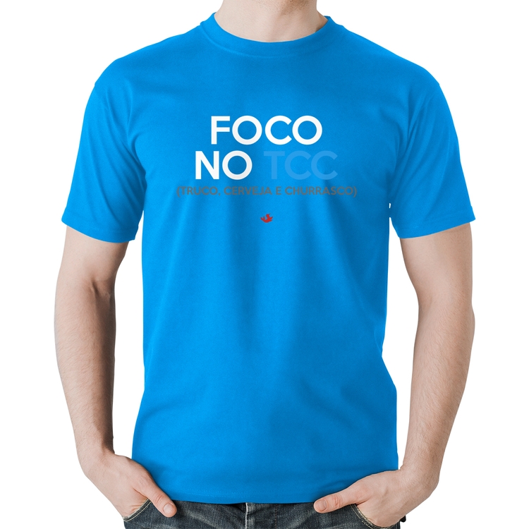 Camiseta Algodão Foco no TCC (Truco, Cerveja e Churrasco) - Azul