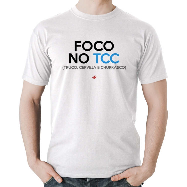 Camiseta Algodão Foco no TCC (Truco, Cerveja e Churrasco) - Branca