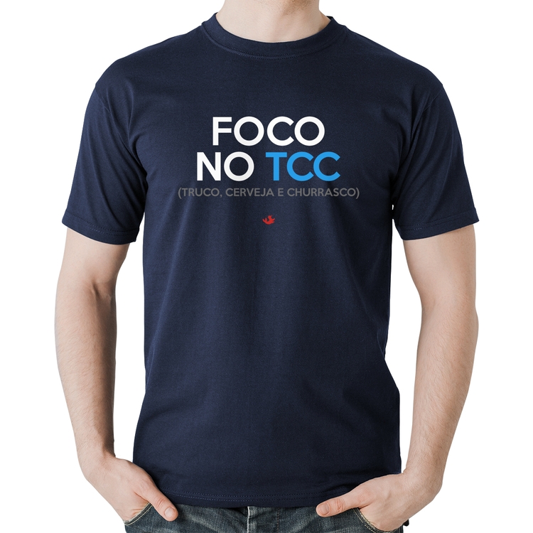 Camiseta Algodão Foco no TCC (Truco, Cerveja e Churrasco) - Marinho