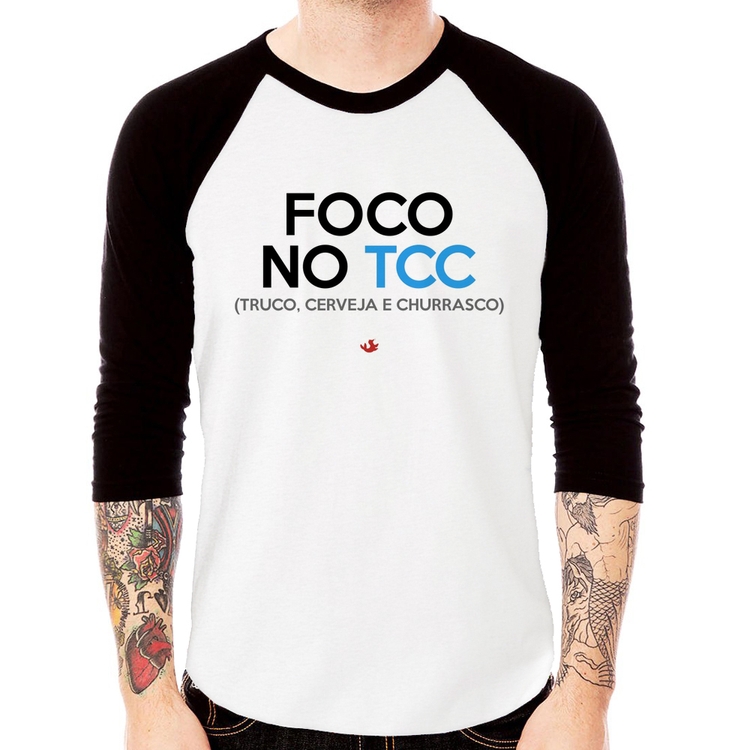 Camiseta Raglan Foco no TCC (Truco, Cerveja e Churrasco) Manga 3/4