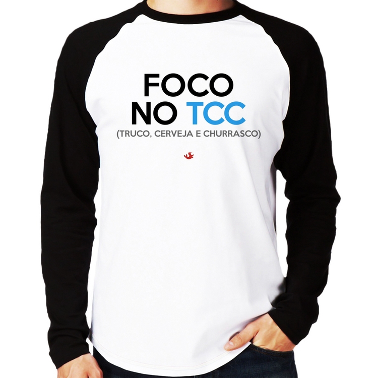 Camiseta Raglan Foco no TCC (Truco, Cerveja e Churrasco) Manga Longa