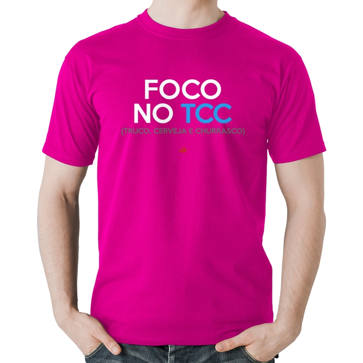 Camiseta Algodão Foco no TCC (Truco, Cerveja e Churrasco) - Rosa