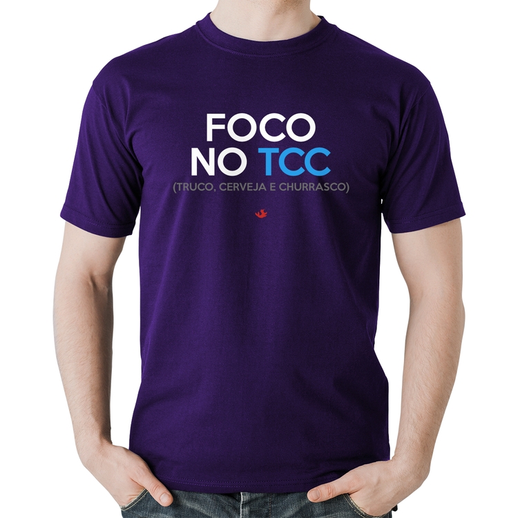 Camiseta Algodão Foco no TCC (Truco, Cerveja e Churrasco) - Roxa