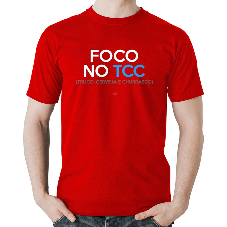 Camiseta Algodão Foco no TCC (Truco, Cerveja e Churrasco) - Vermelha