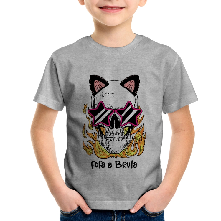 Camiseta Infantil Fofa & Bruta - Cinza