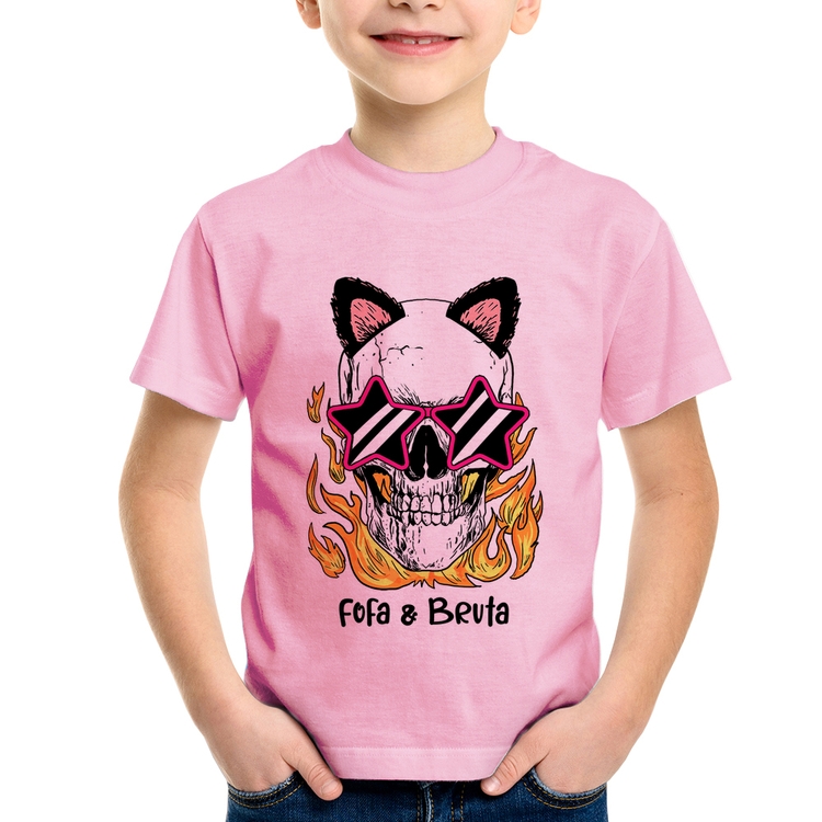 Camiseta Infantil Fofa & Bruta - Rosa Bebê