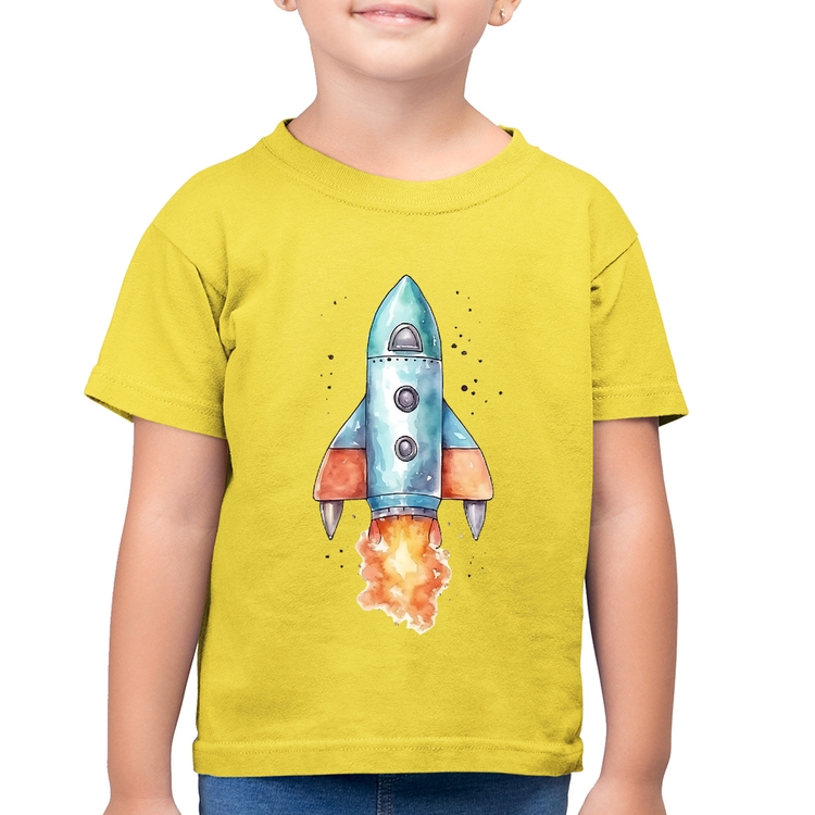 Camiseta Algodão Infantil Foguete - Amarelo Canário