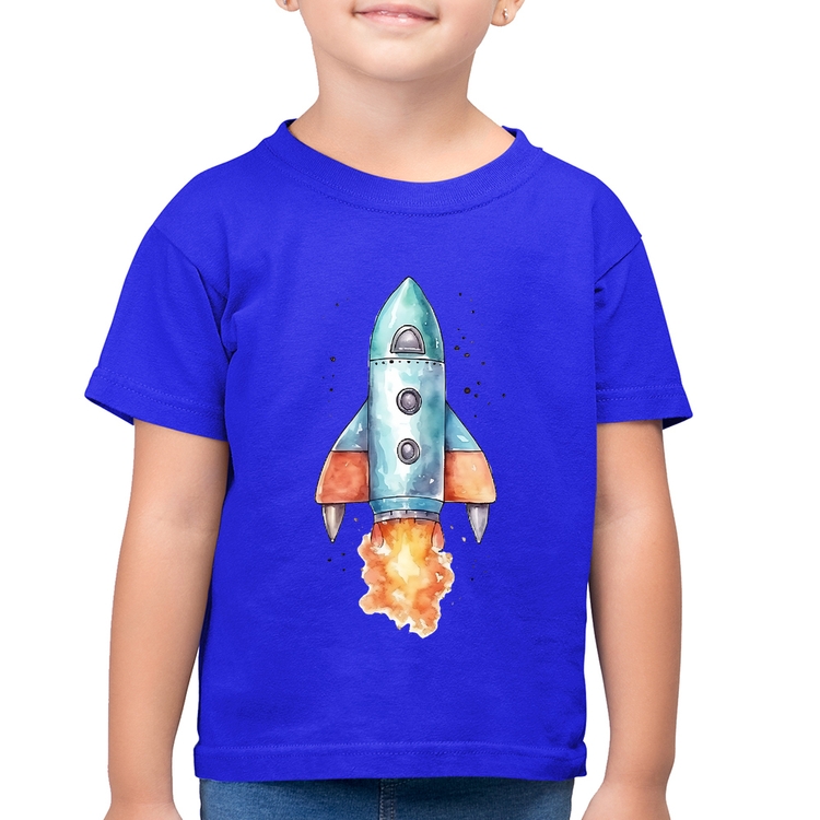 Camiseta Algodão Infantil Foguete - Azul Royal