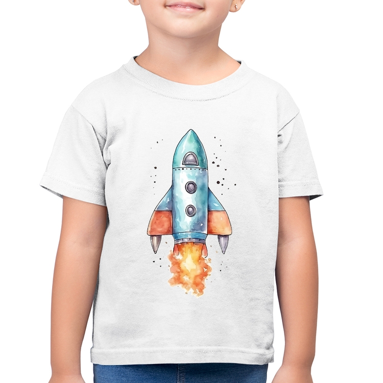 Camiseta Algodão Infantil Foguete - Branca