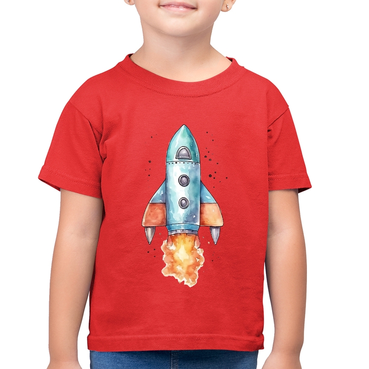 Camiseta Algodão Infantil Foguete - Vermelha