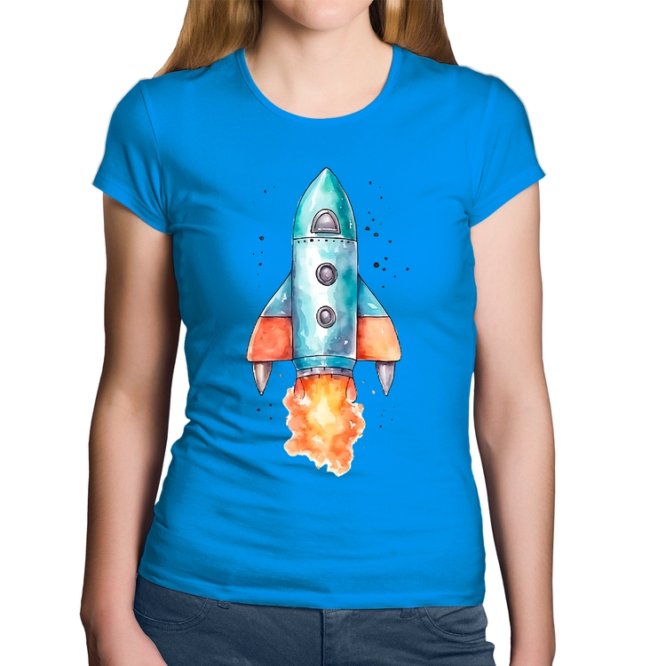 Baby Look Algodão Foguete - Azul