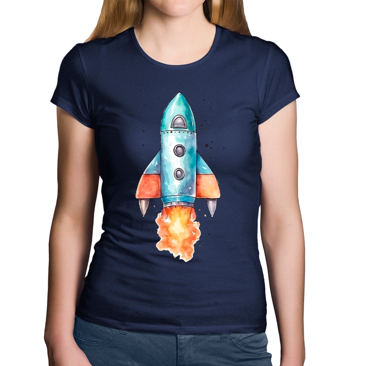 Baby Look Algodão Foguete - Marinho