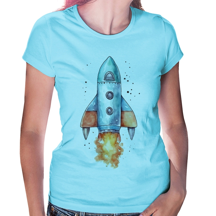 Baby Look Foguete - Azul Bebê