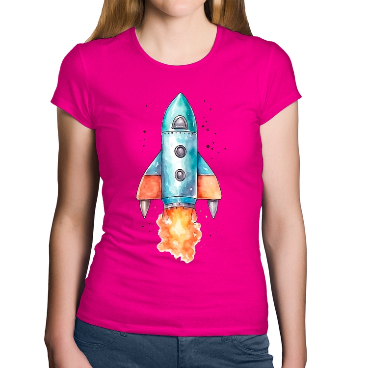 Baby Look Algodão Foguete - Rosa