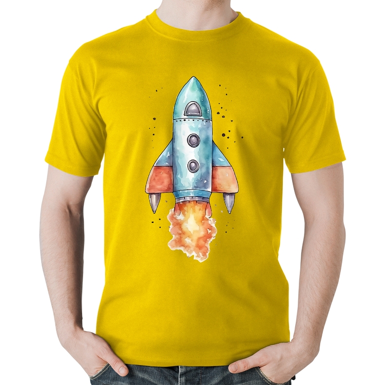 Camiseta Algodão Foguete - Amarela