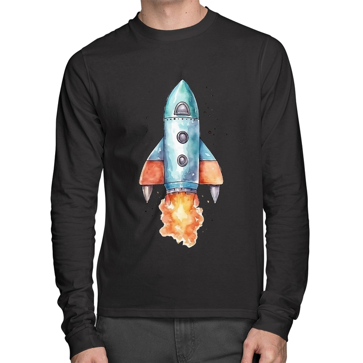 Camiseta Algodão Foguete Manga Longa