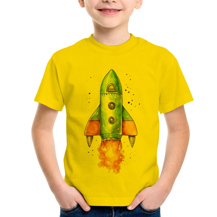 Camiseta Infantil Foguete - Amarela