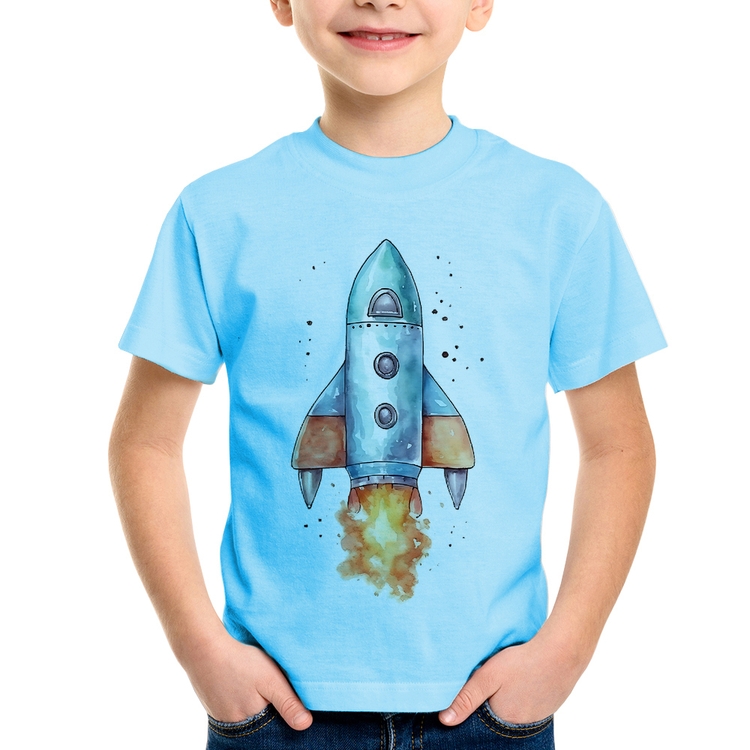 Camiseta Infantil Foguete - Azul Bebê
