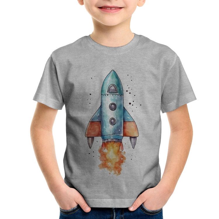 Camiseta Infantil Foguete - Cinza