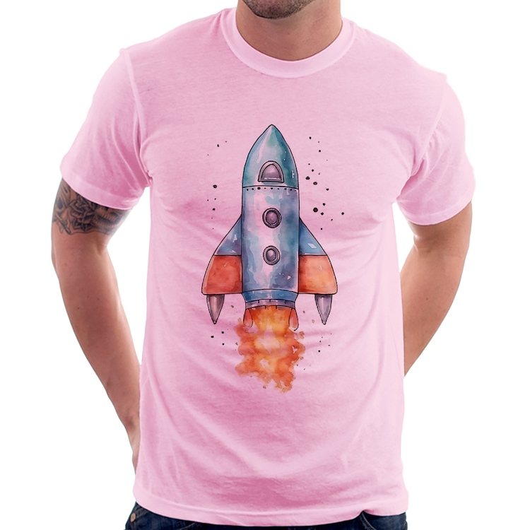 Camiseta Foguete - Rosa Bebê