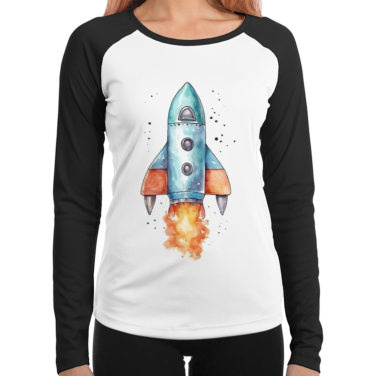 Baby Look Raglan Foguete Manga Longa