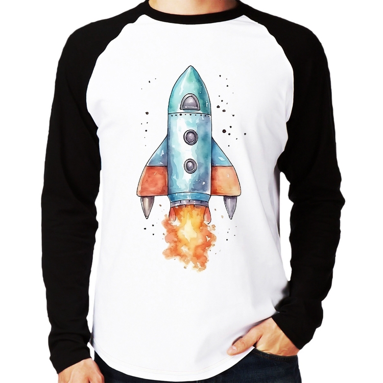 Camiseta Raglan Foguete Manga Longa