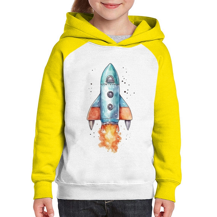 Moletom Infantil Foguete - Branco/Amarelo