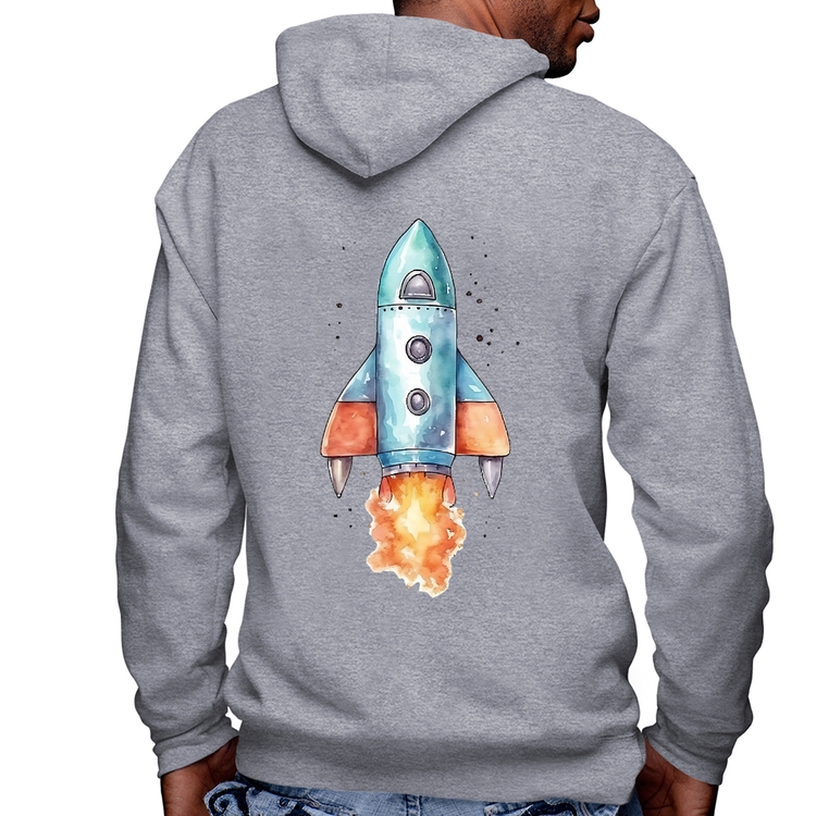 Blusa Moletom Foguete Masculina com Capuz e Zíper - Mescla